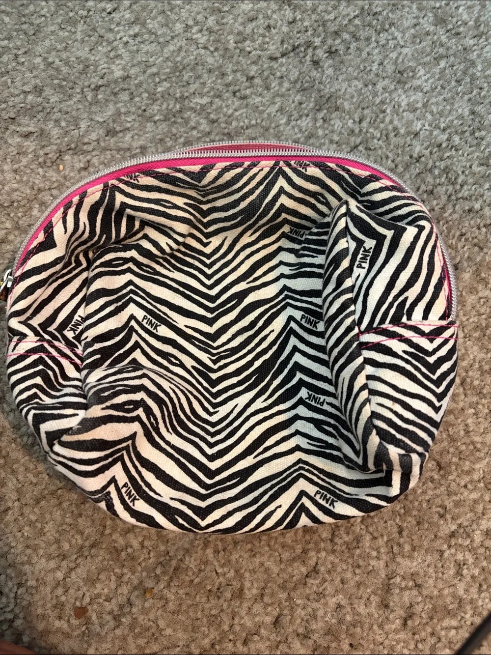PINK Zebra Print Cosmetic Pouch - Black & White with Pink Accent